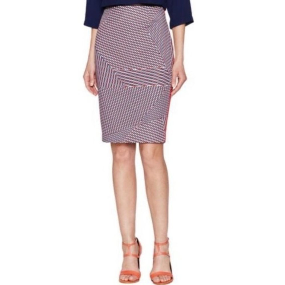 1.STATE Multi-Colored Geometric Striped Pencil Skirt